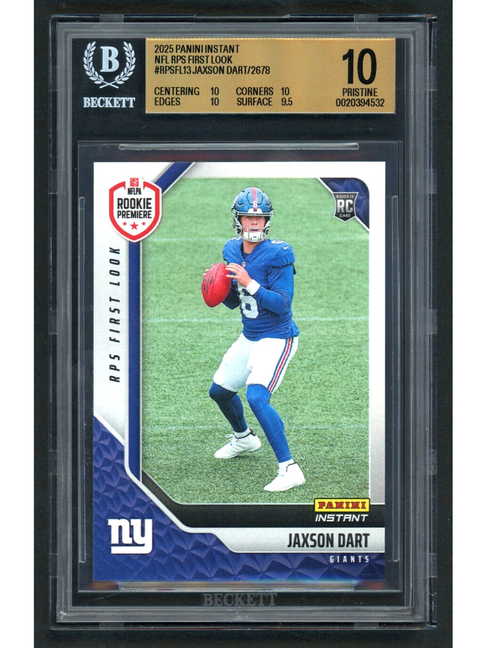2025 Panini Instant Jaxson Dart #RPSFL-13 Rookie (RC) BGS 10 Pristine